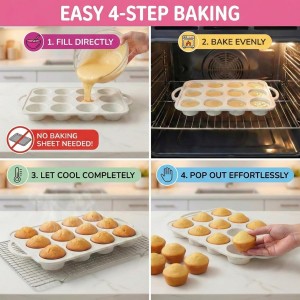 2-Pack Silicone Muffin Pan for Baking with Metal Reinforced Frame -12 Cup Regular Size Cupcake Pan, BPA Free Silicone Muffin Tray - Cupcake Baking Pan Molds for Oven & Dishwasher Safe