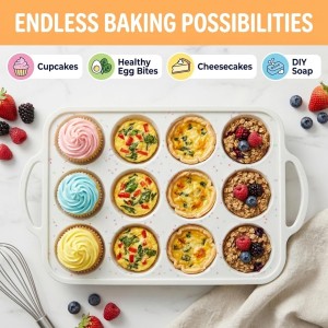 2-Pack Silicone Muffin Pan for Baking with Metal Reinforced Frame -12 Cup Regular Size Cupcake Pan, BPA Free Silicone Muffin Tray - Cupcake Baking Pan Molds for Oven & Dishwasher Safe