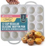 2-Pack Silicone Muffin Pan for Baking with Metal Reinforced Frame -12 Cup Regular Size Cupcake Pan, BPA Free Silicone Muffin Tray - Cupcake Baking Pan Molds for Oven & Dishwasher Safe