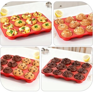 Silicone Muffin Pan for Baking: 12 Cup Muffin Pan with Metal Reinforced Frame, Regular Size Cupcake Egg Bites Molds for Baking, BPA Free Silicone Muffin Tray, Dishwasher Safe (1 Pack, Red)