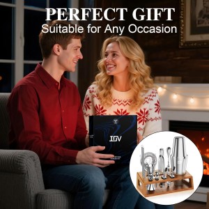 IOV Mixology Bartender Kit Bar Set with Stand | 17-Piece Cocktail Shaker Set | 28oz Boston Shaker Drink Mixer Set with All Essential Accessory Tools | Fun Housewarming Gift (Silver)