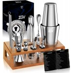 IOV Mixology Bartender Kit Bar Set with Stand | 17-Piece Cocktail Shaker Set | 28oz Boston Shaker Drink Mixer Set with All Essential Accessory Tools | Fun Housewarming Gift (Silver)