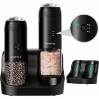 WONMAKE Gravity Electric Salt and Pepper Grinder Set with Charging Base, Automatic Salt and Pepper Mill, 6-Level Adjustable Coarseness, Dual Speed, and Large 5.95oz Capacity