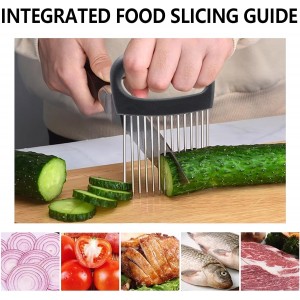 Extra-Large Onion Holder for Slicing, 16-Prong Stainless Steel Food Slicing Assistant & Meat Tenderizer Tool, Non-Slip Vegetable Slicer Kitchen Gadget for Onion, Tomato, Lemon, Potato