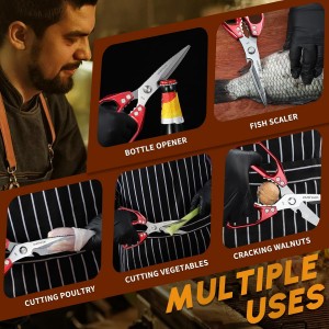 Huusk Kitchen Scissors Set Red - Japanese Kitchen Shears, Heavy Duty Poultry Shears, Sharp Meat Scissors for Food, Chicken Bones, and Turkey, Christmas Gifts for Women Men