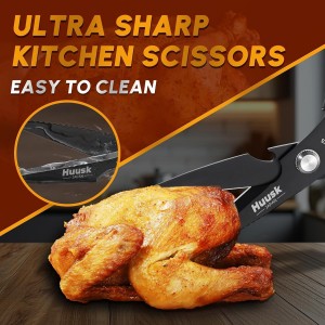 HUUSK Kitchen Scissors for Food - Stainless Steel Kitchen Shears, Sharp Black Meat Scissors Dishwasher Safe, Heavy Duty Poultry Shears, Japanese Cooking Scissor for Chicken, Christmas Gifts for Men