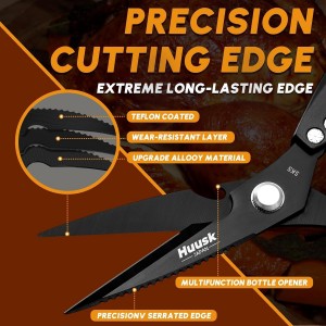 HUUSK Kitchen Scissors for Food - Stainless Steel Kitchen Shears, Sharp Black Meat Scissors Dishwasher Safe, Heavy Duty Poultry Shears, Japanese Cooking Scissor for Chicken, Christmas Gifts for Men