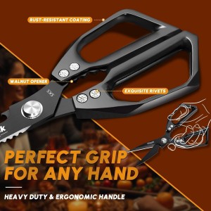 HUUSK Kitchen Scissors for Food - Stainless Steel Kitchen Shears, Sharp Black Meat Scissors Dishwasher Safe, Heavy Duty Poultry Shears, Japanese Cooking Scissor for Chicken, Christmas Gifts for Men