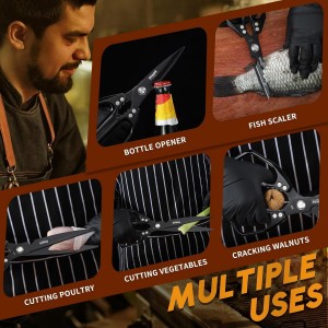 HUUSK Kitchen Scissors for Food - Stainless Steel Kitchen Shears, Sharp Black Meat Scissors Dishwasher Safe, Heavy Duty Poultry Shears, Japanese Cooking Scissor for Chicken, Christmas Gifts for Men