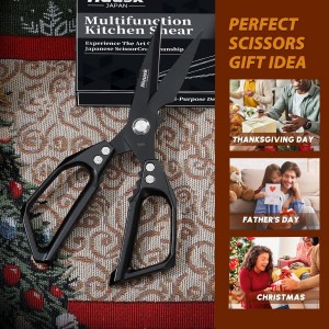 HUUSK Kitchen Scissors for Food - Stainless Steel Kitchen Shears, Sharp Black Meat Scissors Dishwasher Safe, Heavy Duty Poultry Shears, Japanese Cooking Scissor for Chicken, Christmas Gifts for Men