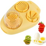 3 In 1 Egg Slicer, Stainless Steel Multipurpose Egg Cutter, 3 Way Egg Dicer for Hard Boiled Eggs, Grape and Tomato Chopper for Strawberry, Salad, Fruit and Vegetable (Yellow)