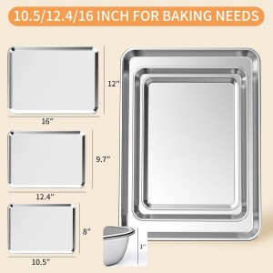 Baking Sheet Set of 3, Stainless Steel Cookie Sheets Baking Sheet Pan, 10.5/12.4/16 Inch, Thicker and Firmer Baking Pans Set, Non-stick, Non toxic & Heavy Duty & Easy Clean，Dishwasher Safe