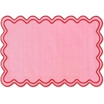 Whaline Pink Red Placemats Embroidered Scalloped Kitchen Place Mats for Wedding Baby Shower Party Home Dining Table Decor, Set of 6, 13 x 19 in