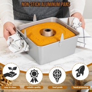 Vesici 10 Inch Square Tube Cake Pan with Cooling Feet Angel Food Cake Pan with Removable Bottom Non-stick Aluminum Alloy Pans for Baking Pound, Chiffon Cakes(Silver)
