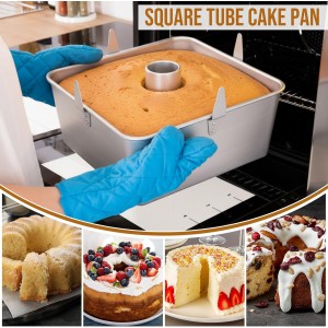 Vesici 10 Inch Square Tube Cake Pan with Cooling Feet Angel Food Cake Pan with Removable Bottom Non-stick Aluminum Alloy Pans for Baking Pound, Chiffon Cakes(Silver)