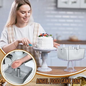 Vesici 10 Inch Square Tube Cake Pan with Cooling Feet Angel Food Cake Pan with Removable Bottom Non-stick Aluminum Alloy Pans for Baking Pound, Chiffon Cakes(Silver)