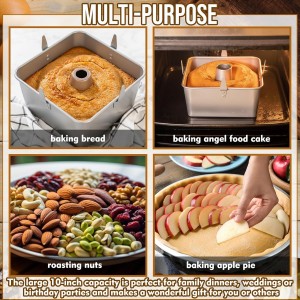 Vesici 10 Inch Square Tube Cake Pan with Cooling Feet Angel Food Cake Pan with Removable Bottom Non-stick Aluminum Alloy Pans for Baking Pound, Chiffon Cakes(Silver)