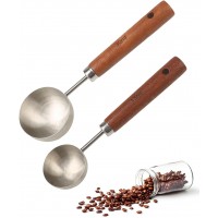 Coffee Scoop Set, 2 PCS 304 Stainless Steel Wood Handle Coffee Measuring Spoons, 15ml & 30ml for Ground Espresso Beans, Long Wooden Handle Scoop Kitchen Utensil for Scooping