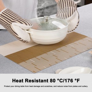 Placemats Set of 6, Vinyl Woven Place Mats Indoor Set of 6 Washable Wipeable PVC Table Mats Heat-Resistant Non Slip Placemat for Kitchen Dining Outdoor Table (Beige Light Brown, Set of 6)