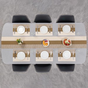 Placemats Set of 6, Vinyl Woven Place Mats Indoor Set of 6 Washable Wipeable PVC Table Mats Heat-Resistant Non Slip Placemat for Kitchen Dining Outdoor Table (Beige Light Brown, Set of 6)