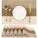 Placemats Set of 6, Vinyl Woven Place Mats Indoor Set of 6 Washable Wipeable PVC Table Mats Heat-Resistant Non Slip Placemat for Kitchen Dining Outdoor Table (Beige Light Brown, Set of 6)