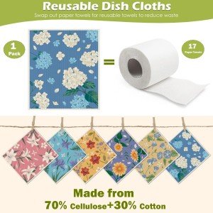 6 Packs Swedish Paper Cloths for Kitchen, Reusable Paper Towels Washable Dish Rags, Highly Absorbent Kitchen Towels Quick Drying Swedish Sponge Cleaning Dish Cloths (Lily Floral)