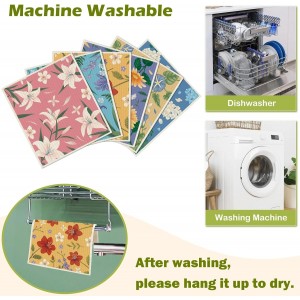 6 Packs Swedish Paper Cloths for Kitchen, Reusable Paper Towels Washable Dish Rags, Highly Absorbent Kitchen Towels Quick Drying Swedish Sponge Cleaning Dish Cloths (Lily Floral)