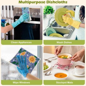 6 Packs Swedish Paper Cloths for Kitchen, Reusable Paper Towels Washable Dish Rags, Highly Absorbent Kitchen Towels Quick Drying Swedish Sponge Cleaning Dish Cloths (Lily Floral)