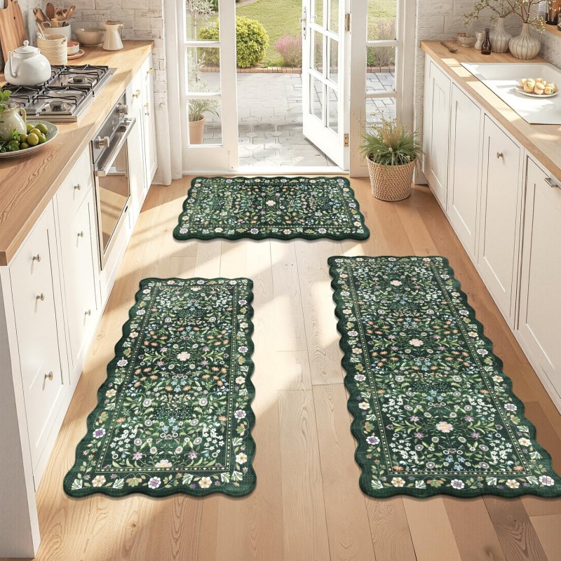 Yamaziot Anti Fatigue Kitchen Rugs Set of 3 - Boho Non Slip Waterproof Kitchen Mats for Floor, Boho Runner Rug for Kitchen Floor, Laundry, Office, 17.3