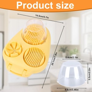 3 in 1 Hard Boiled Egg Slicer, 3 Slice Modes Egg Cutter Stainless Steel Multipurpose Chopper Tool Kitchen Utensils for Butter Mushroom Strawberry Tomato (Yellow)