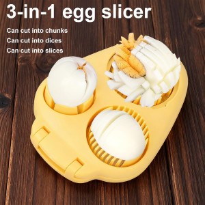 3 in 1 Hard Boiled Egg Slicer, 3 Slice Modes Egg Cutter Stainless Steel Multipurpose Chopper Tool Kitchen Utensils for Butter Mushroom Strawberry Tomato (Yellow)