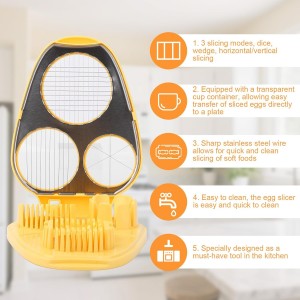 3 in 1 Hard Boiled Egg Slicer, 3 Slice Modes Egg Cutter Stainless Steel Multipurpose Chopper Tool Kitchen Utensils for Butter Mushroom Strawberry Tomato (Yellow)