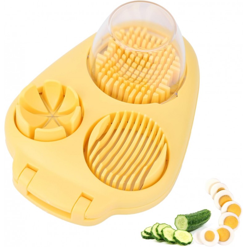 3 in 1 Hard Boiled Egg Slicer, 3 Slice Modes Egg Cutter Stainless Steel Multipurpose Chopper Tool Kitchen Utensils for Butter Mushroom Strawberry Tomato (Yellow)