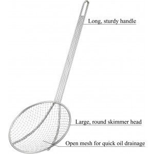 2PCS Fryer Scoop Skimmer Spoon Strainer Spoon Kitchen Spider Frying Spoon Strainer and Utensil for Deep Fryer with Basket, Deep Fryer Cooking, Wok Fry Ladle Spoons with Handle, Asian Spatula Utensils