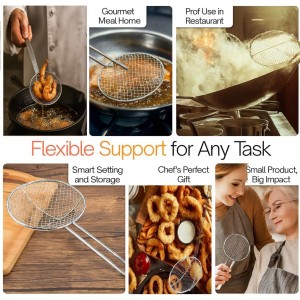 2PCS Fryer Scoop Skimmer Spoon Strainer Spoon Kitchen Spider Frying Spoon Strainer and Utensil for Deep Fryer with Basket, Deep Fryer Cooking, Wok Fry Ladle Spoons with Handle, Asian Spatula Utensils