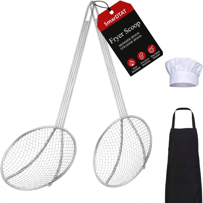 2PCS Fryer Scoop Skimmer Spoon Strainer Spoon Kitchen Spider Frying Spoon Strainer and Utensil for Deep Fryer with Basket, Deep Fryer Cooking, Wok Fry Ladle Spoons with Handle, Asian Spatula Utensils