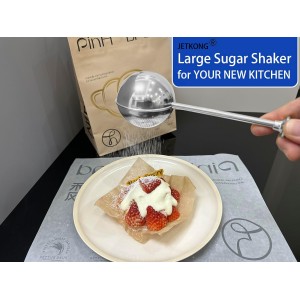 JETKONG Large Flour Duster for Baking, One-Handed Operation Sugar Sifter, 304 Stainless Steel Dusting Wand, Flour Sprinkler for Bread Baking (Large, Silver)
