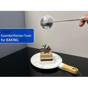 JETKONG Large Flour Duster for Baking, One-Handed Operation Sugar Sifter, 304 Stainless Steel Dusting Wand, Flour Sprinkler for Bread Baking (Large, Silver)