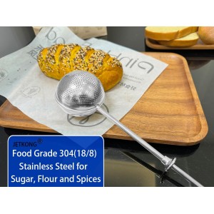 JETKONG Large Flour Duster for Baking, One-Handed Operation Sugar Sifter, 304 Stainless Steel Dusting Wand, Flour Sprinkler for Bread Baking (Large, Silver)