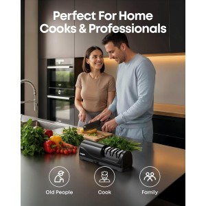 Electric Knife Sharpener for Kitchen, 3-Stage Knife Sharpener Electric with 100% Diamond Abrasives, 20° Precision Angle Guide, Fast & Safe Sharpening for Chef Knives, Home Use & Beginners (Black)