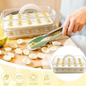 Easter Deviled Egg Containers with Lid & Handle (2 Layer Snap-on) PET Thickened Eggs Holder Inc Egg Slicer Kitchen Tongs Silicone Spatula and Piping Decorating Kit