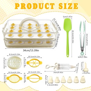 Easter Deviled Egg Containers with Lid & Handle (2 Layer Snap-on) PET Thickened Eggs Holder Inc Egg Slicer Kitchen Tongs Silicone Spatula and Piping Decorating Kit