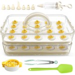 Easter Deviled Egg Containers with Lid & Handle (2 Layer Snap-on) PET Thickened Eggs Holder Inc Egg Slicer Kitchen Tongs Silicone Spatula and Piping Decorating Kit