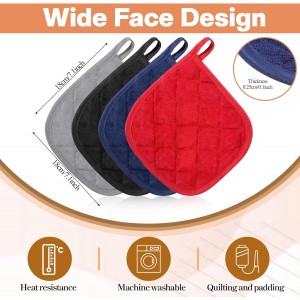 SHENLIU 24 Pcs Cotton Pot Holders for Kitchen, 7 x 7 Inches Heat Resistant Potholders Bulk Hot Pads 4 Colors Washable with Hanging Loops for Cooking Baking Black Gray Blue Red