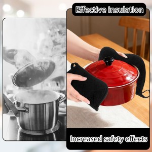 2 Pcs Cotton Pot Holders, 17cm/6.7-Inch Square Potholders for Kitchen, Non Slip Kitchen Pot Holders Cotton Lining Hot Pads for Baking Cooking Oven (Black)