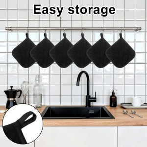 2 Pcs Cotton Pot Holders, 17cm/6.7-Inch Square Potholders for Kitchen, Non Slip Kitchen Pot Holders Cotton Lining Hot Pads for Baking Cooking Oven (Black)
