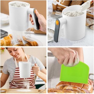 Electric Flour Sifter, Battery Operated Flour Sifter Cup，Easy to Clean, Ergonomical Handle FlourS Sieve for Cooking, 4 Cup Sieve, Pastry Baking(COLOR:white)