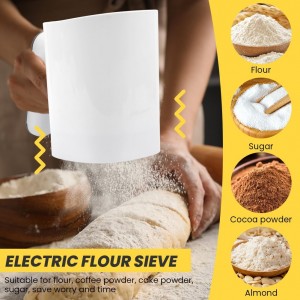 Electric Flour Sifter, Battery Operated Flour Sifter Cup，Easy to Clean, Ergonomical Handle FlourS Sieve for Cooking, 4 Cup Sieve, Pastry Baking(COLOR:white)