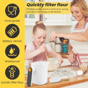 Electric Flour Sifter, Battery Operated Flour Sifter Cup，Easy to Clean, Ergonomical Handle FlourS Sieve for Cooking, 4 Cup Sieve, Pastry Baking(COLOR:white)