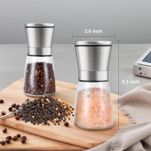 Premium Manual Pepper Grinder Mill with Stainless Steel Cap, Ceramic Blades and Adjustable Coarseness Grinder for Fresh Ground Pepper, Salt and Spices, 6 oz Glass Body (1Pcs)